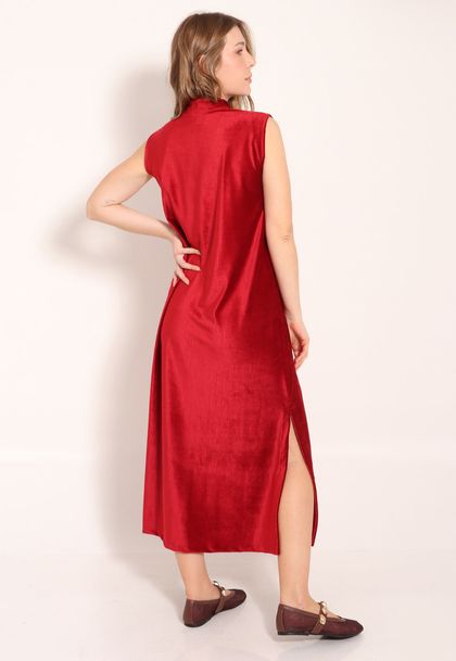 Vestido Malha Cotelê Midi Gola Alta