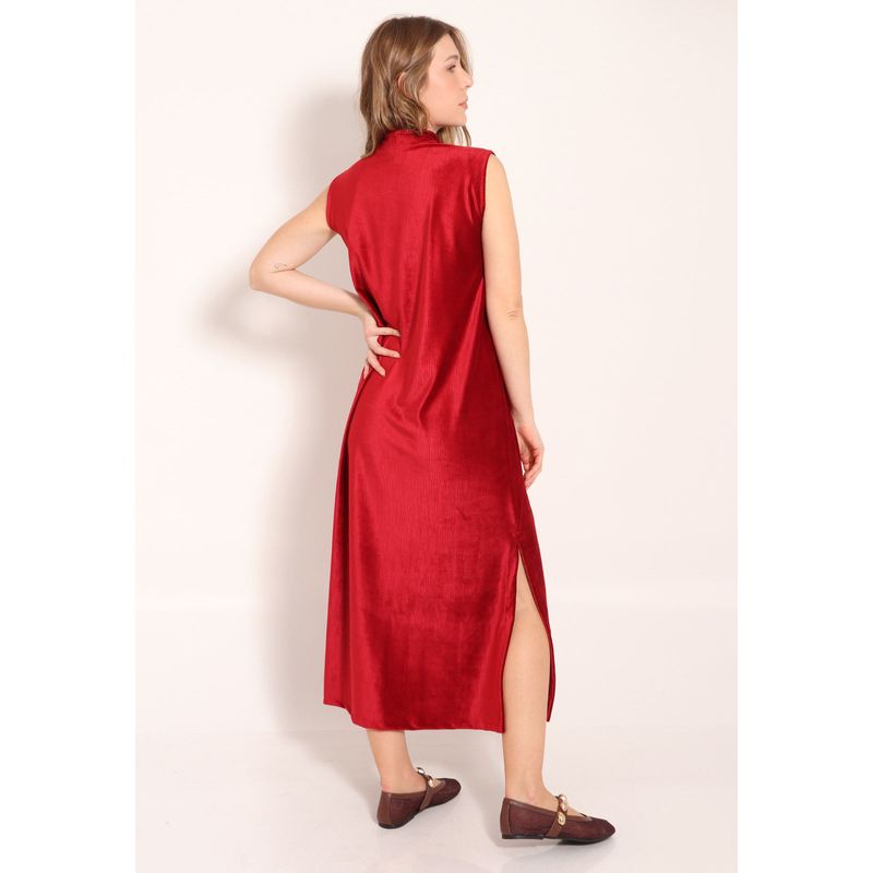 Vestido Malha Cotelê Midi Gola Alta