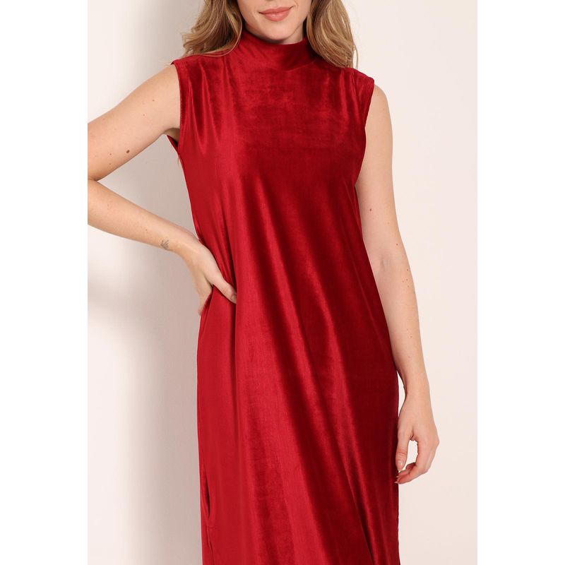 Vestido Malha Cotelê Midi Gola Alta