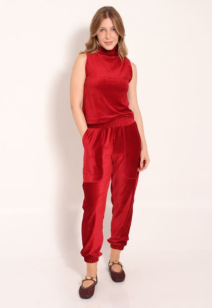 Calça Malha Cotelê Jogger Bolso Chapado