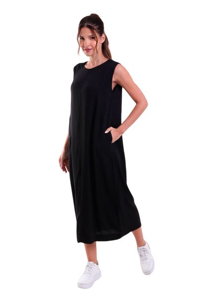 Vestido sem Manga com Botão Traseiro Heavy Twill