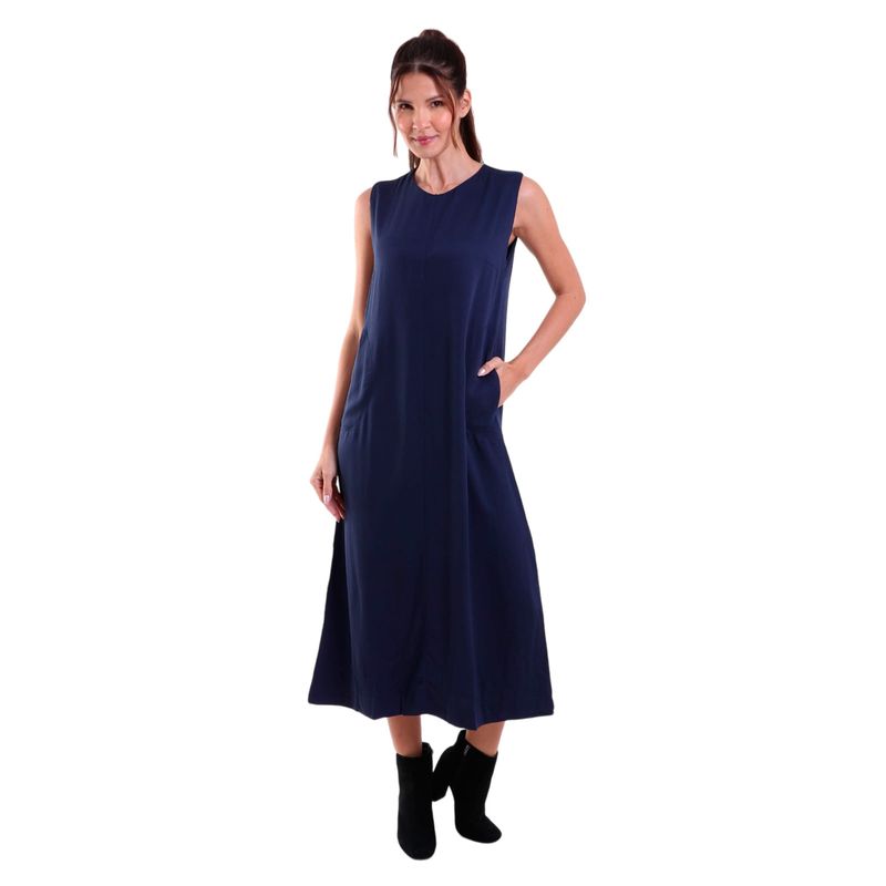 Vestido sem Manga com Botão Traseiro Heavy Twill