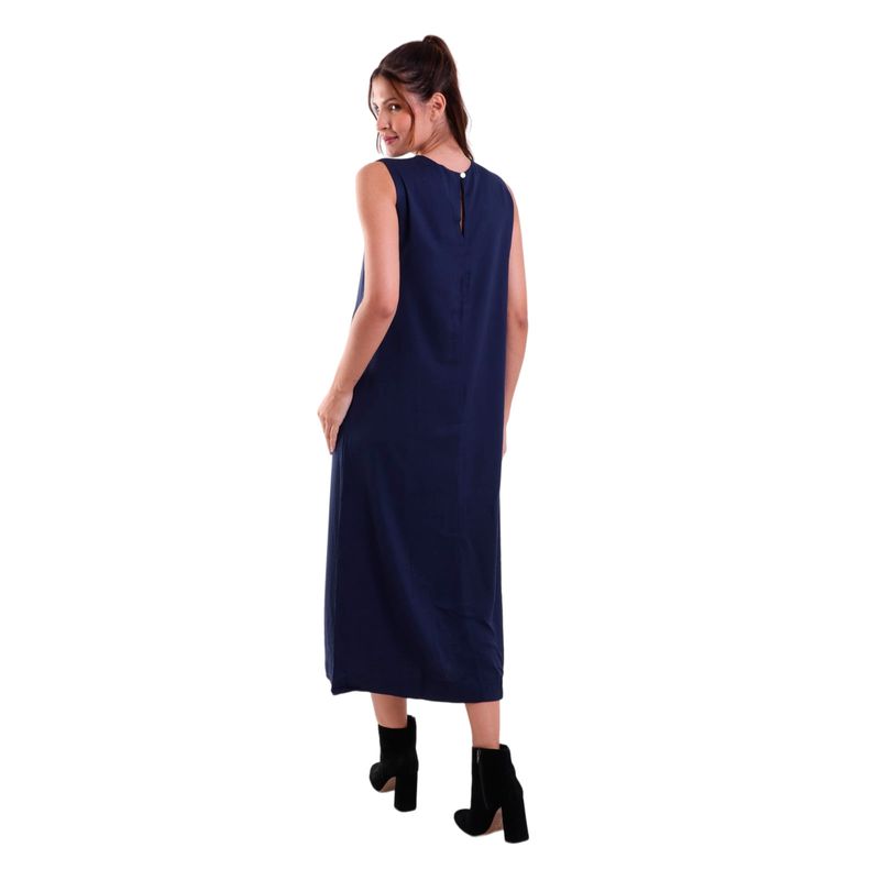 Vestido sem Manga com Botão Traseiro Heavy Twill