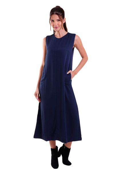 Vestido sem Manga com Botão Traseiro Heavy Twill