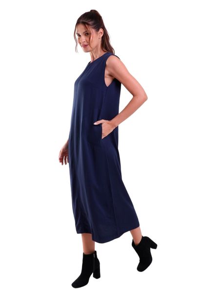 Vestido sem Manga com Botão Traseiro Heavy Twill