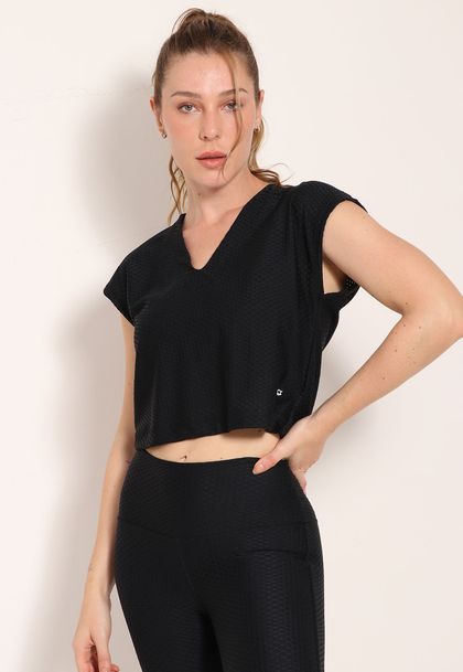 Blusa Fitness London Texturizada Com Decote V Sem Manga
