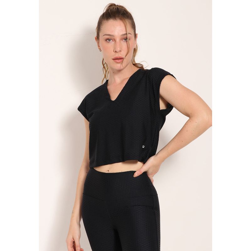 Blusa Fitness London Texturizada Com Decote V Sem Manga