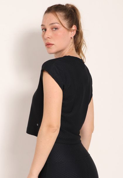 Blusa Fitness London Texturizada Com Decote V Sem Manga