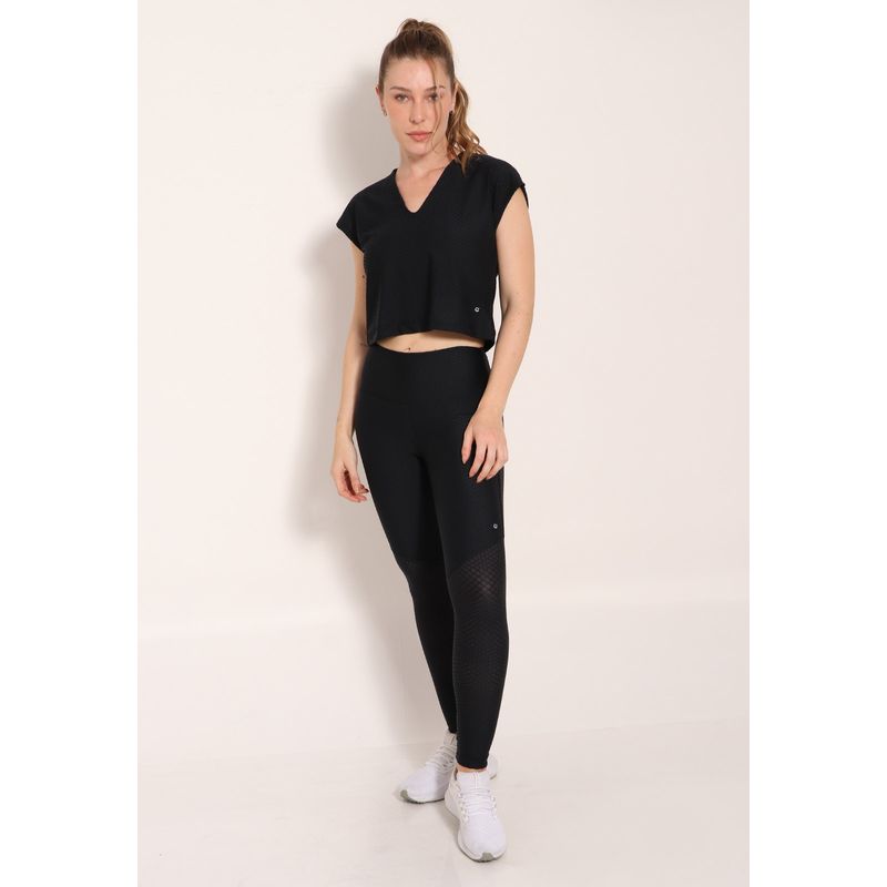Blusa Fitness London Texturizada Com Decote V Sem Manga