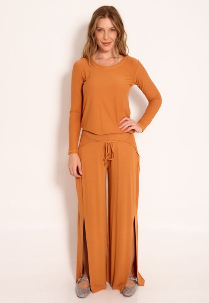 Conjunto Blusa Manga longa e Calça Feminina Envelope
