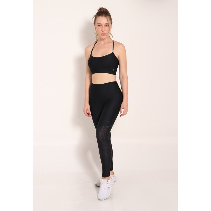 Calça Fitness Legging London Forrada com Recortes