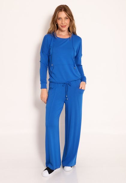 Conjunto Blusa Com Capuz Bolso Canguru e Calça Pantalona