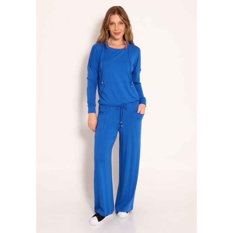 Conjunto Blusa Com Capuz Bolso Canguru e Calça Pantalona