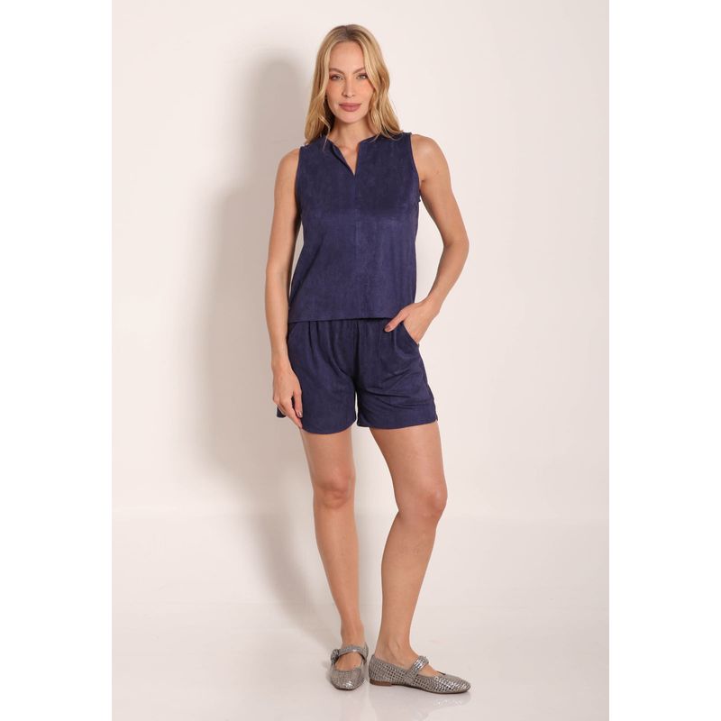 Conjunto Regata Suede Decote V e Short Suede Com Bolso