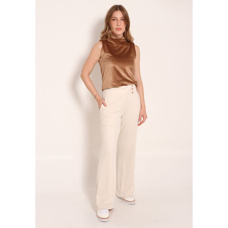 Conjunto Blusa Malha Cotelê e Calça Suede Pantalona