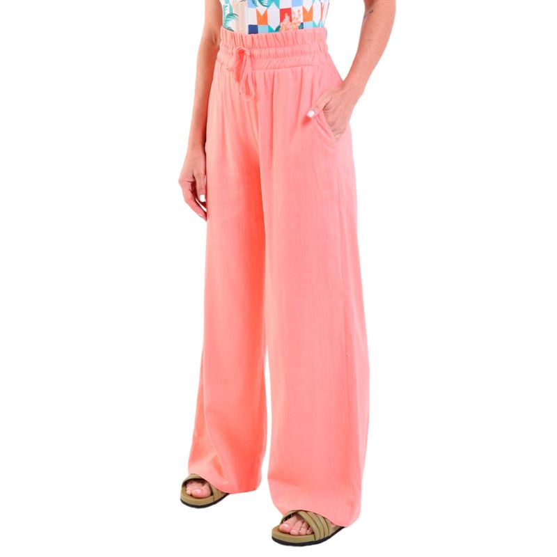 Calça Linho Pantalona Com Bolsos
