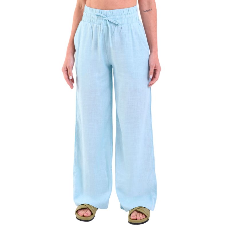 Calça Linho Pantalona Com Bolsos