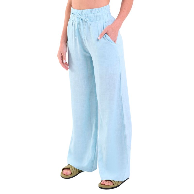Calça Linho Pantalona Com Bolsos