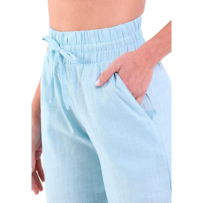 Calça Linho Pantalona Com Bolsos
