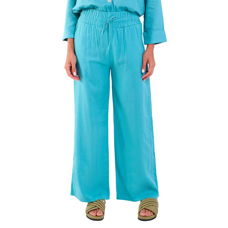 Calça Linho Pantalona Com Bolsos