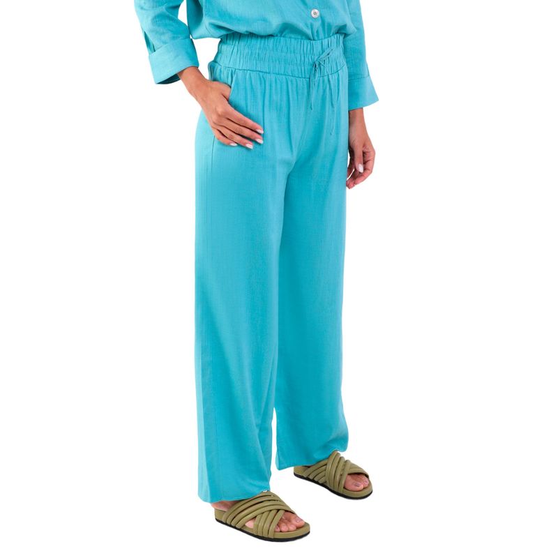 Calça Linho Pantalona Com Bolsos