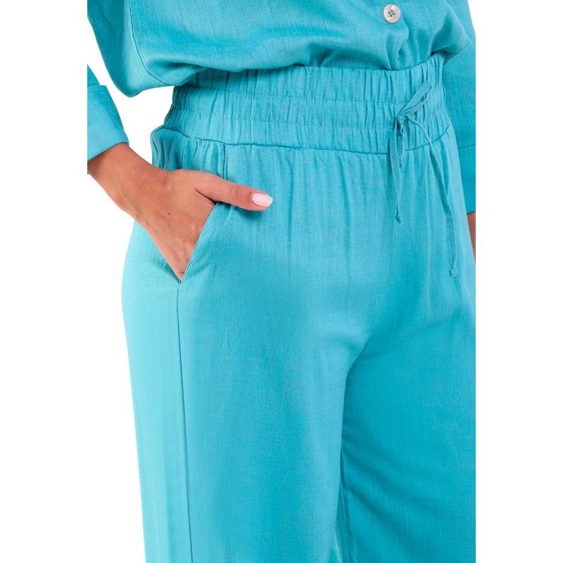 Calça Linho Pantalona Com Bolsos
