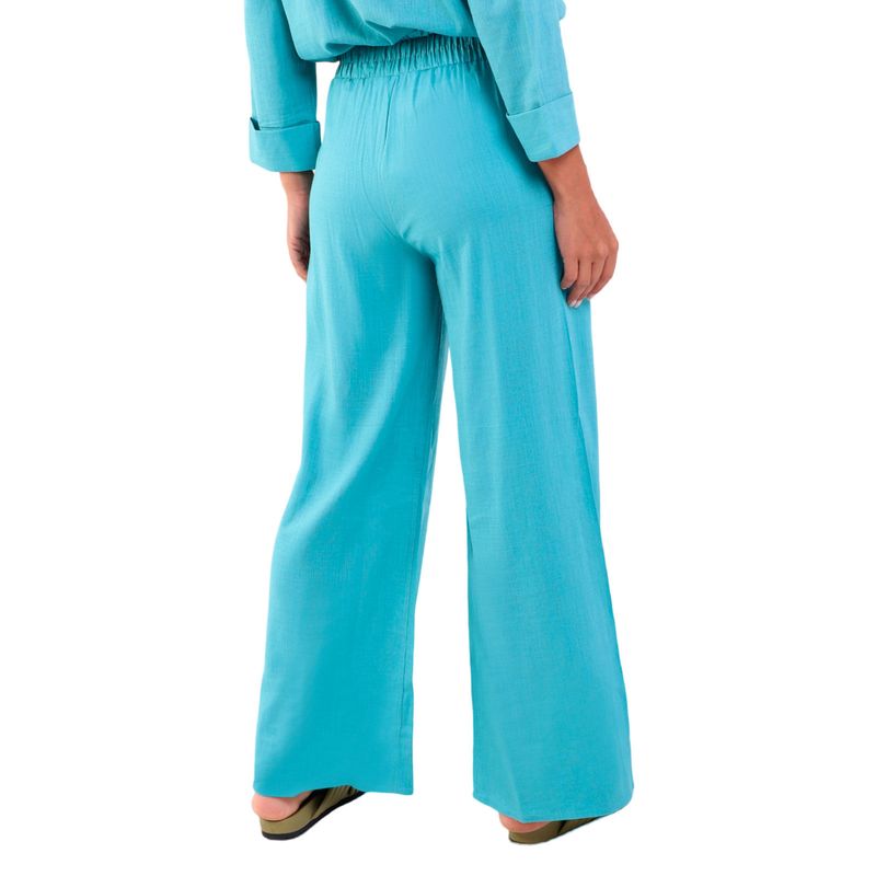 Calça Linho Pantalona Com Bolsos