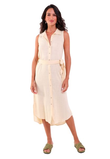 Camisão Feminino Linho Longo Regata Com Botões