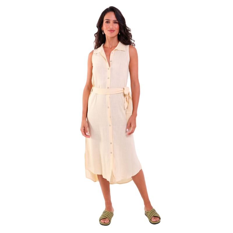Camisão Feminino Linho Longo Regata Com Botões