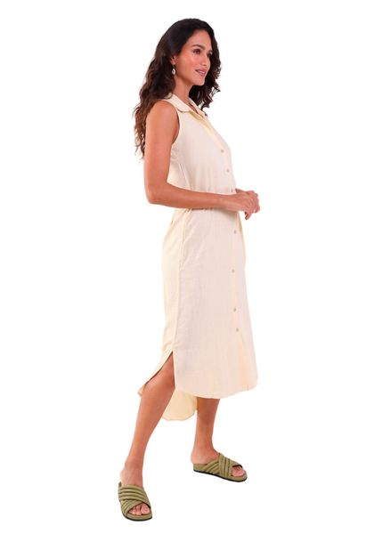 Camisão Feminino Linho Longo Regata Com Botões