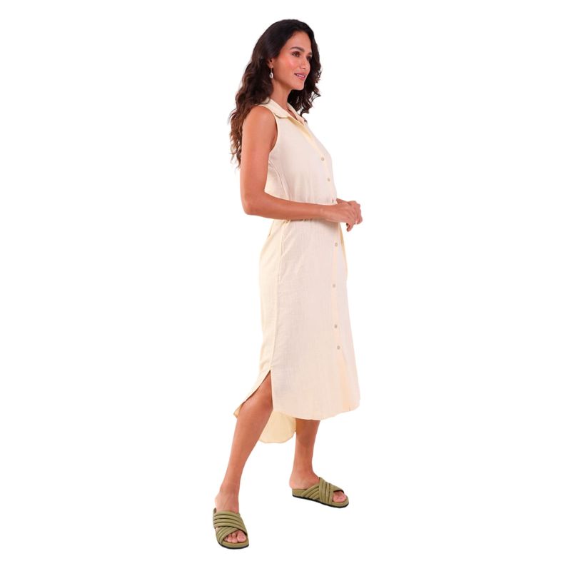 Camisão Feminino Linho Longo Regata Com Botões