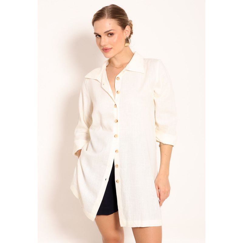 Camisão de Linho Manga 3/4 com Botões