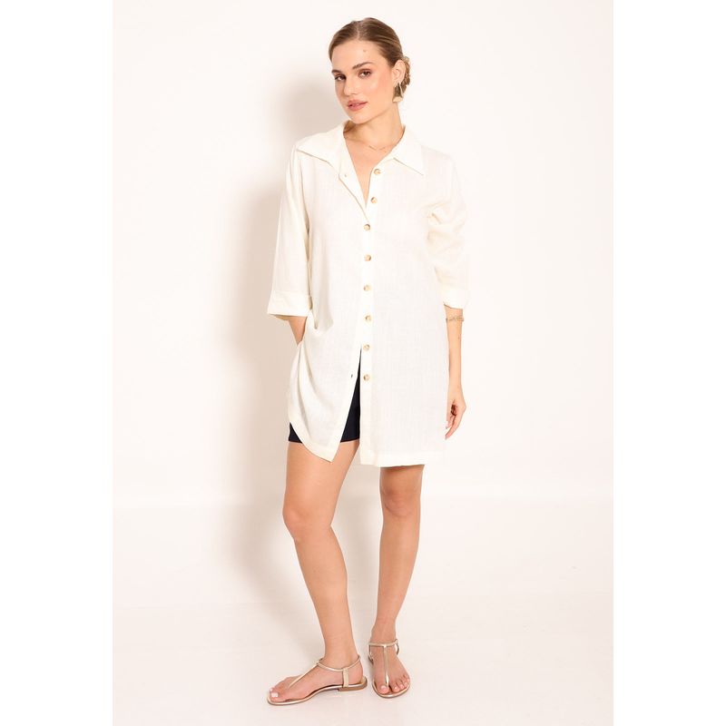 Camisão de Linho Manga 3/4 com Botões