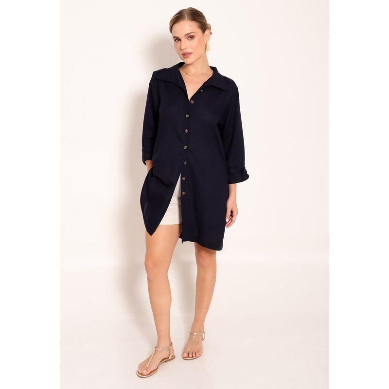 Camisão de Linho Manga 3/4 com Botões