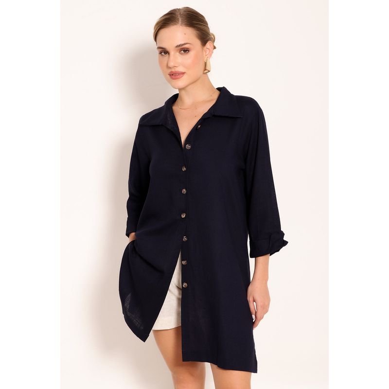 Camisão de Linho Manga 3/4 com Botões