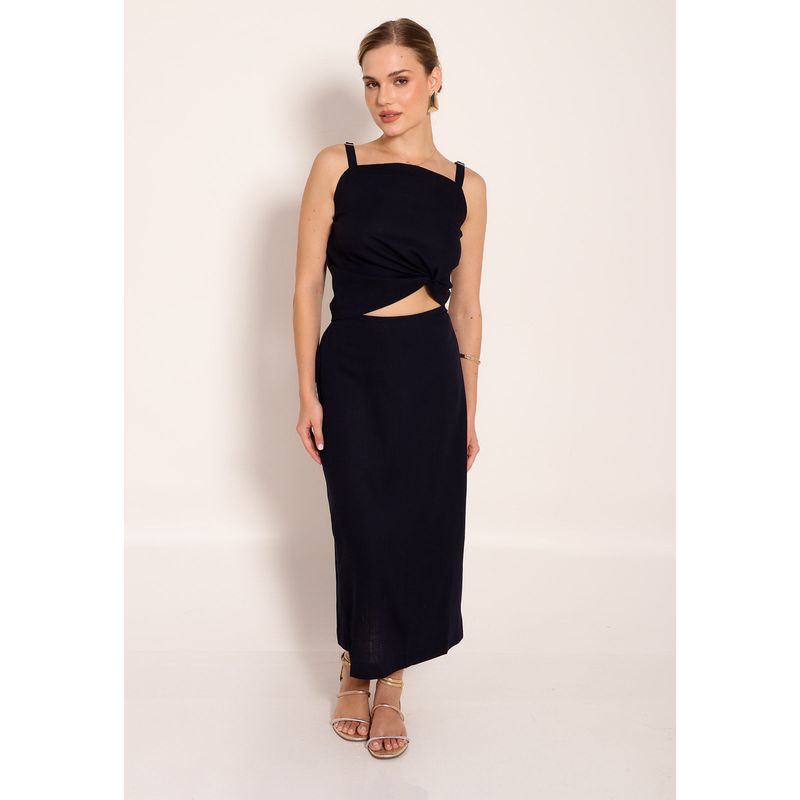 Saia de Linho e Viscose Amber Midi C/ Fenda Lateral