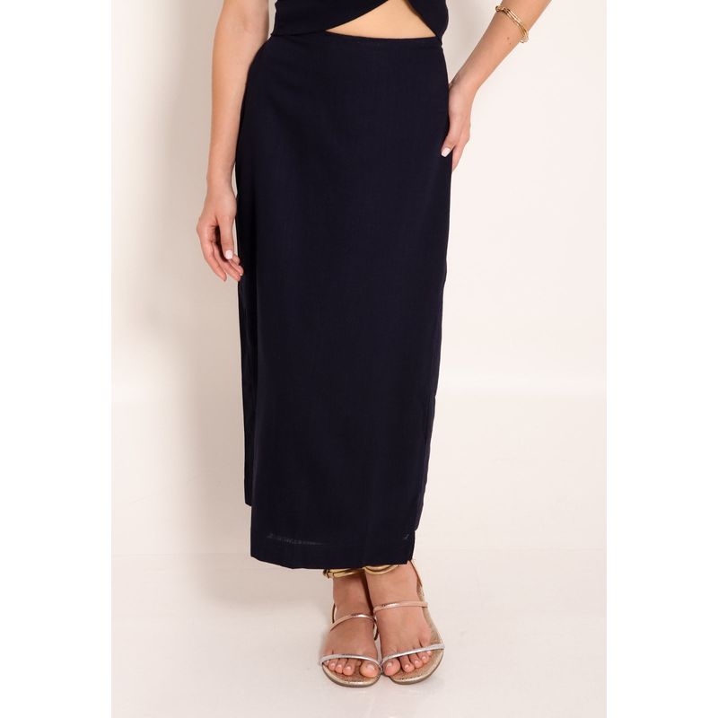 Saia de Linho e Viscose Amber Midi C/ Fenda Lateral