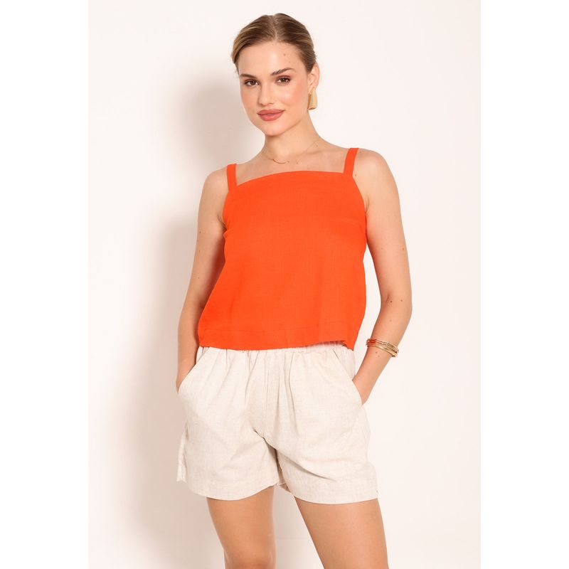 Shorts de Linho Cintura Alta Com Bolso Lateral