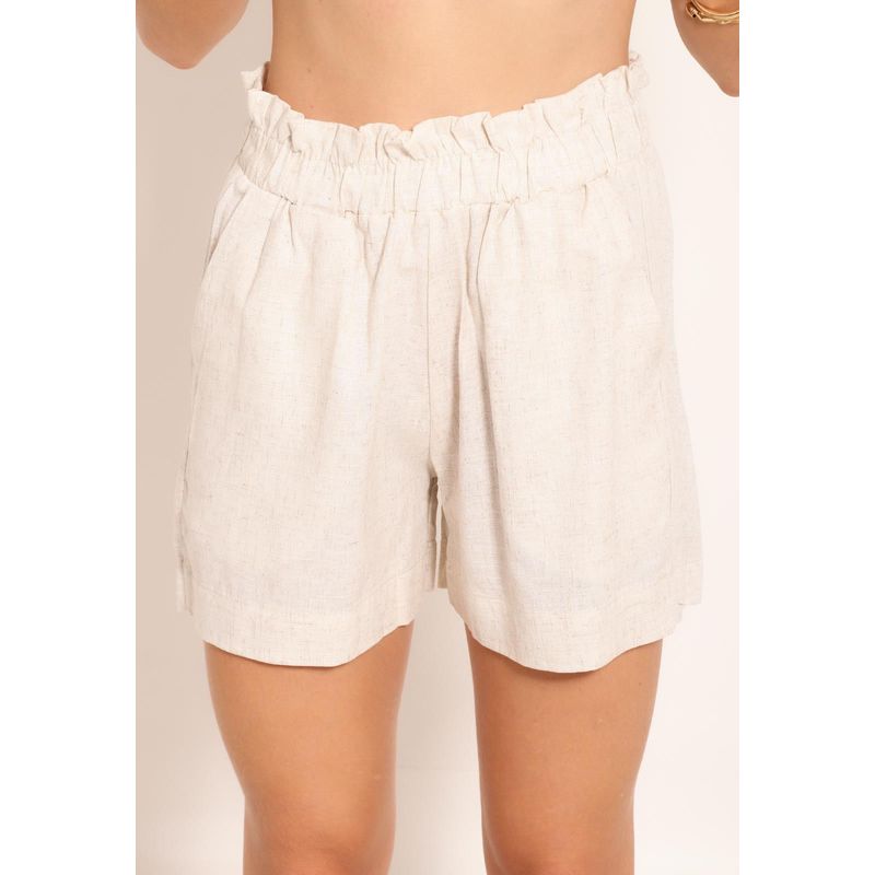 Shorts de Linho Cintura Alta Com Bolso Lateral
