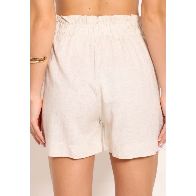 Shorts de Linho Cintura Alta Com Bolso Lateral