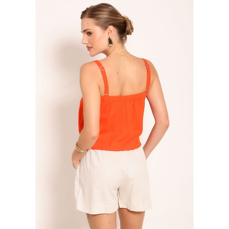 Shorts de Linho Cintura Alta Com Bolso Lateral