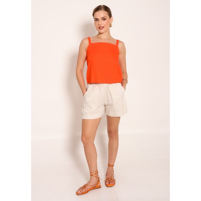 Shorts de Linho Cintura Alta Com Bolso Lateral