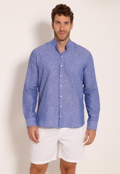 Camisa Linho Masculina Manga Longa Gola Padre