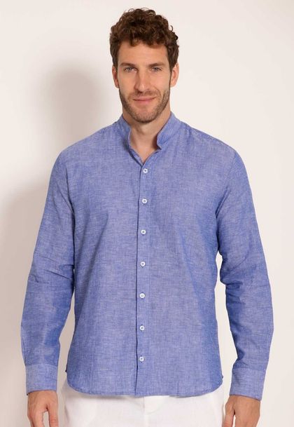 Camisa Linho Masculina Manga Longa Gola Padre