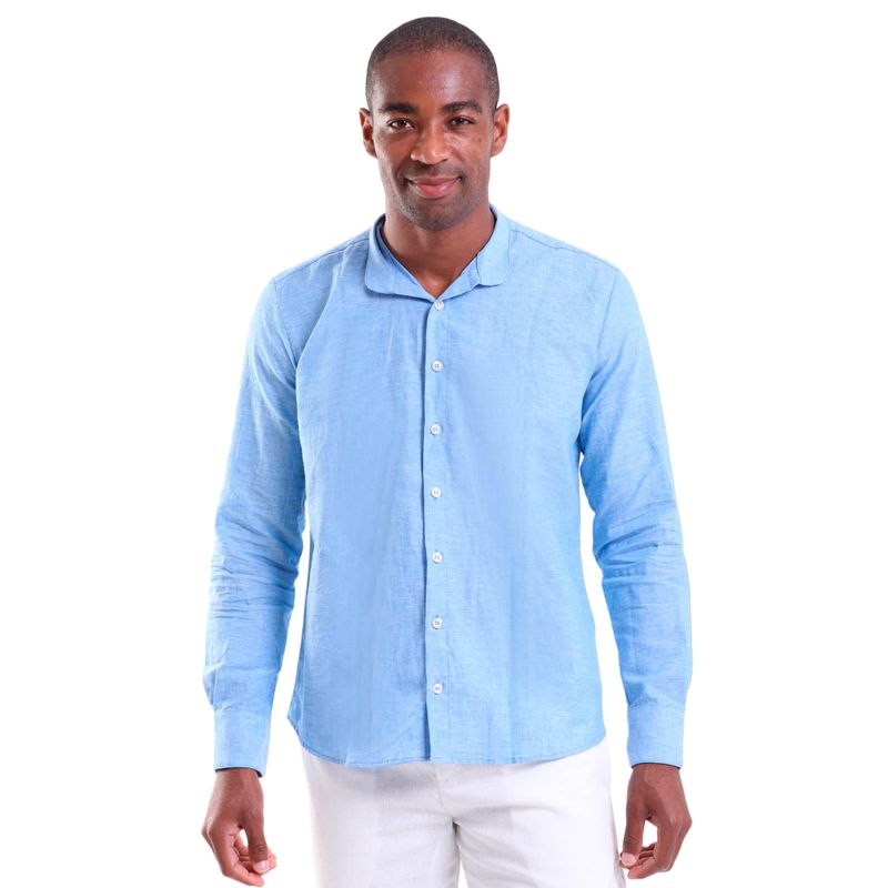 Camisa Linho Masculina Manga Longa Gola Padre