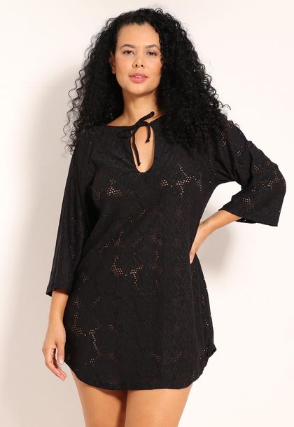 Vestido Classic Laise Saída de Praia Gola V e Manga 3/4