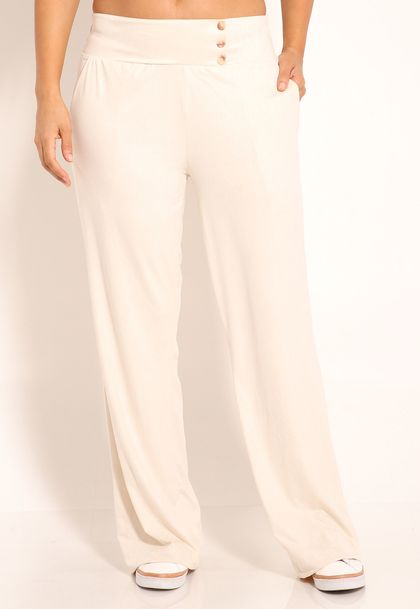 Calça Suede Pantalona com Botões