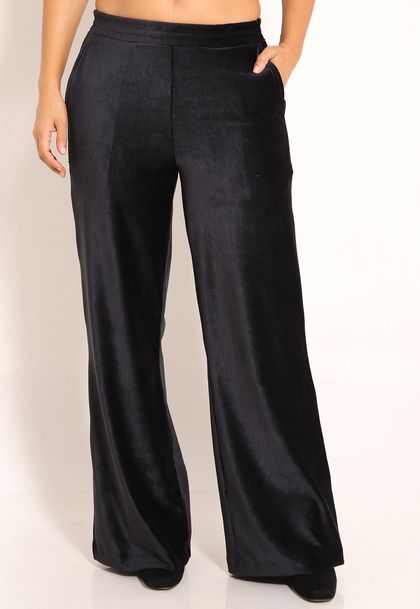 Calça Feminina Malha Cotelê Pantalona Com Bolsos