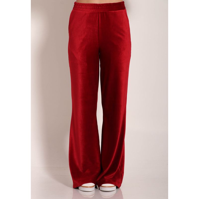 Calça Malha Cotelê Pantalona Com Bolsos