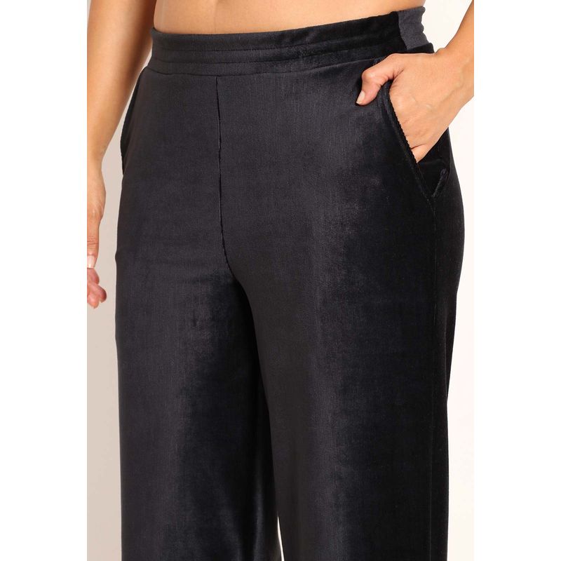 Calça Feminina Malha Cotelê Pantalona Com Bolsos